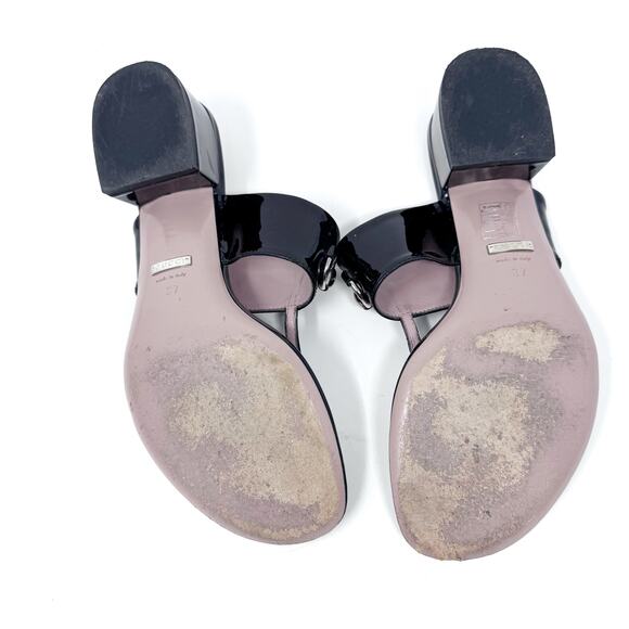 GUCCI Lilane Horsebit Thong Sandals Black Patent Low Block Heel Size EU 37 US 7 - Picture 7 of 7